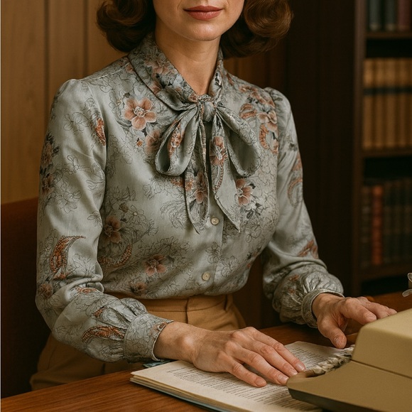 Vintage Tops - Vintage blouse floral paisley button-down shirt tie neck  small Stuart Lang